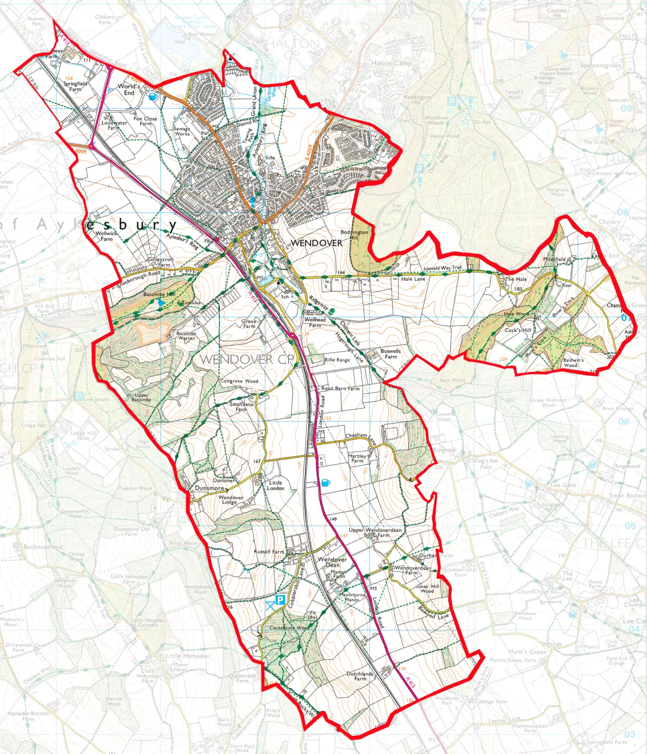 Wendover parish and Moor Park boundary map
